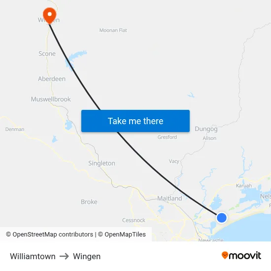 Williamtown to Wingen map
