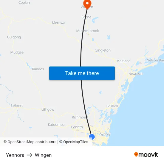 Yennora to Wingen map