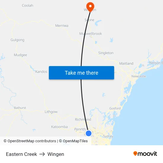 Eastern Creek to Wingen map