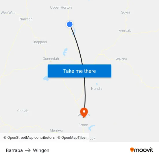 Barraba to Wingen map