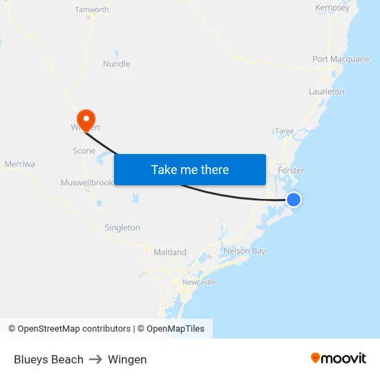 Blueys Beach to Wingen map