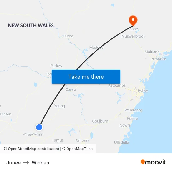 Junee to Wingen map