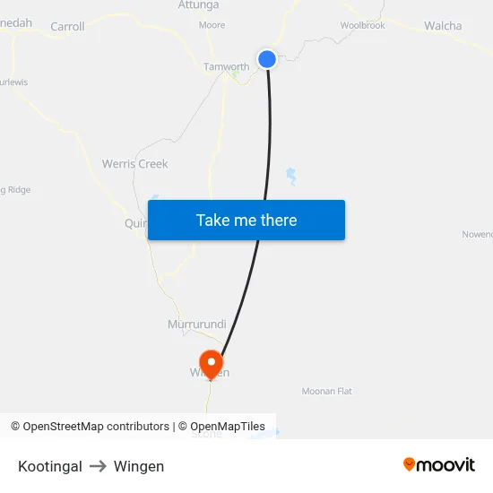 Kootingal to Wingen map
