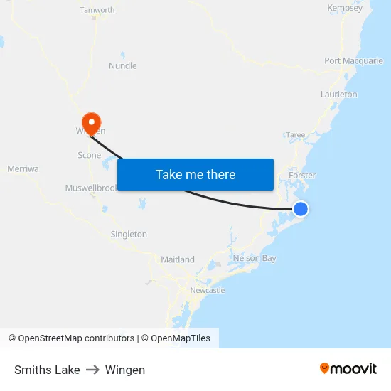 Smiths Lake to Wingen map