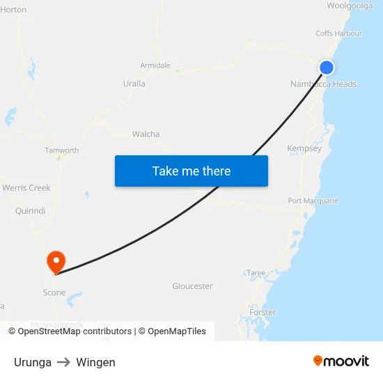 Urunga to Wingen map