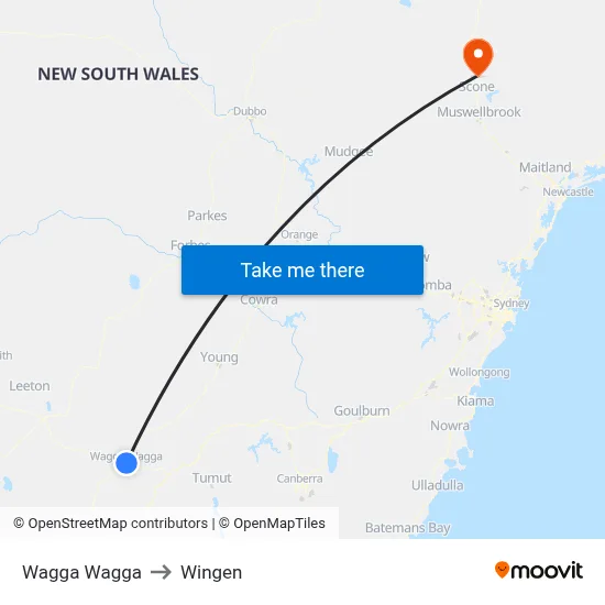 Wagga Wagga to Wingen map