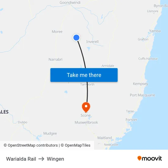 Warialda Rail to Wingen map