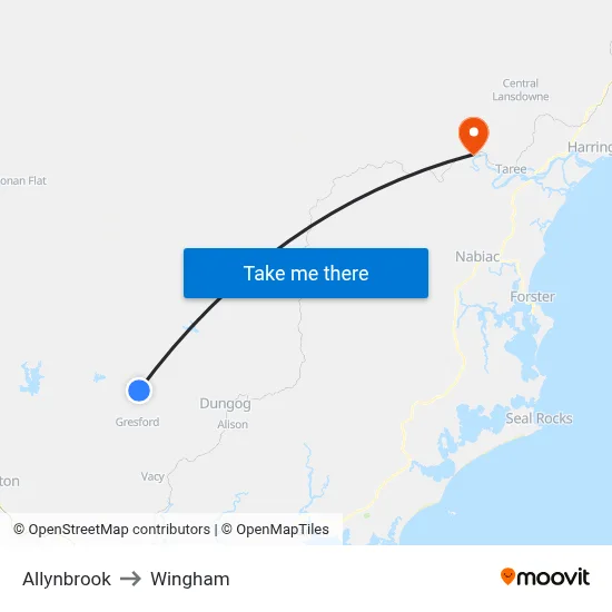 Allynbrook to Wingham map