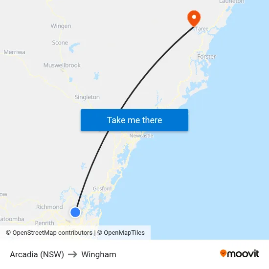 Arcadia (NSW) to Wingham map