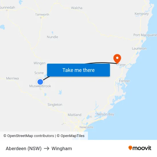 Aberdeen (NSW) to Wingham map