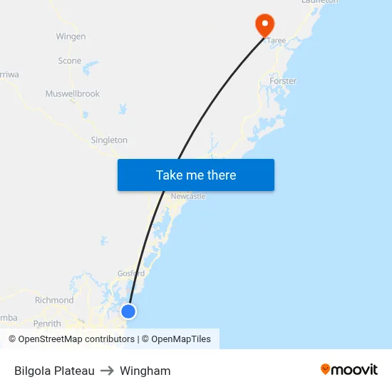 Bilgola Plateau to Wingham map