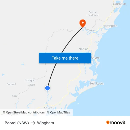 Booral (NSW) to Wingham map