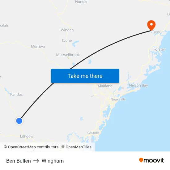 Ben Bullen to Wingham map