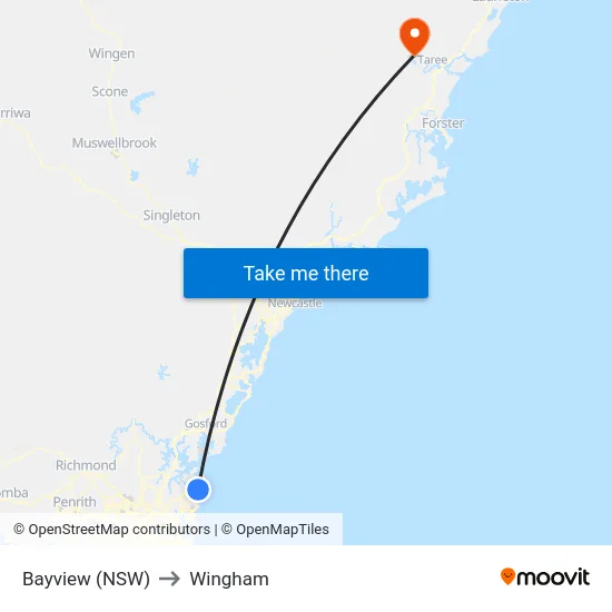 Bayview (NSW) to Wingham map