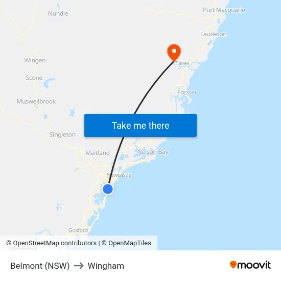 Belmont (NSW) to Wingham map