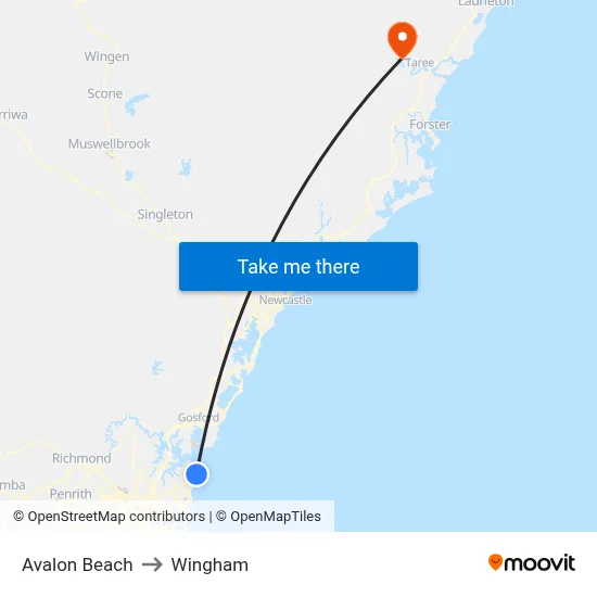 Avalon Beach to Wingham map