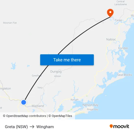 Greta (NSW) to Wingham map