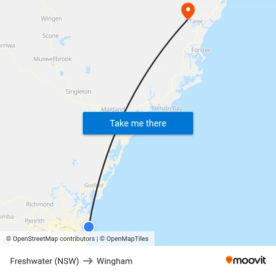 Freshwater (NSW) to Wingham map