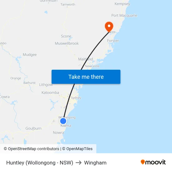 Huntley (Wollongong - NSW) to Wingham map
