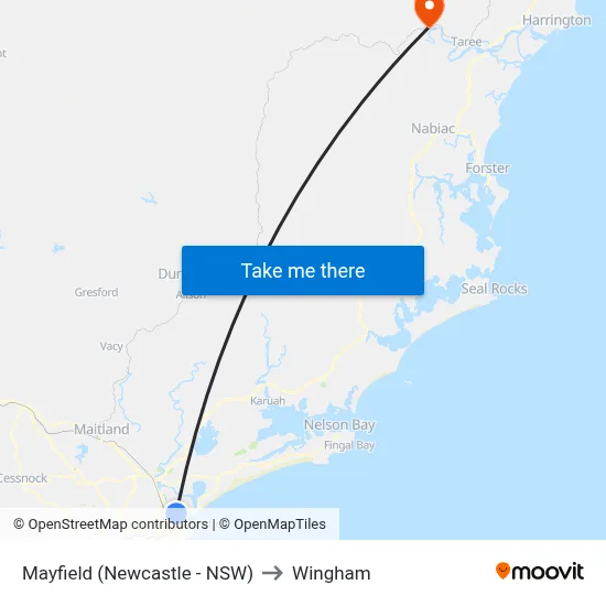 Mayfield (Newcastle - NSW) to Wingham map
