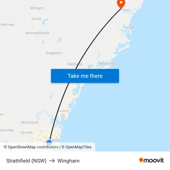 Strathfield (NSW) to Wingham map