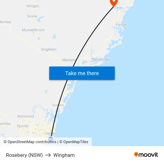 Rosebery (NSW) to Wingham map