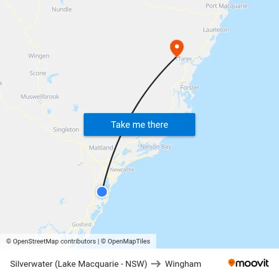 Silverwater (Lake Macquarie - NSW) to Wingham map