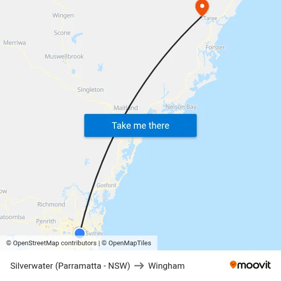 Silverwater (Parramatta - NSW) to Wingham map