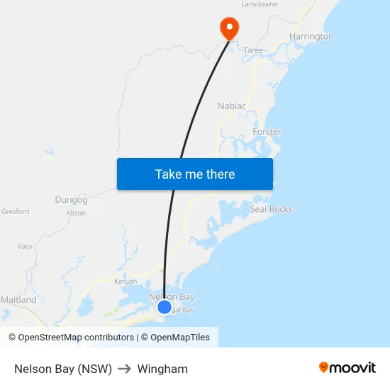 Nelson Bay (NSW) to Wingham map