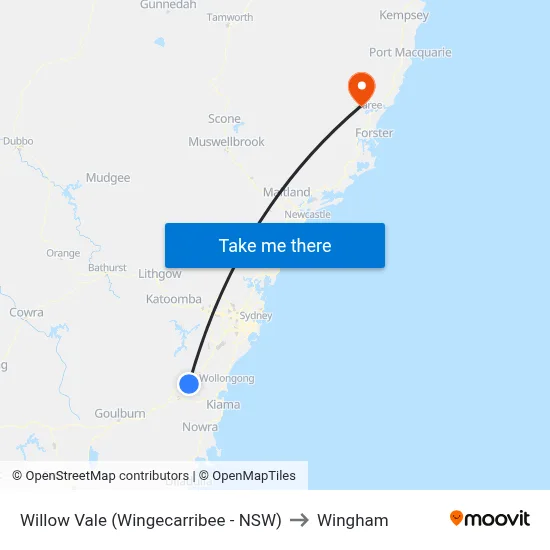 Willow Vale (Wingecarribee - NSW) to Wingham map