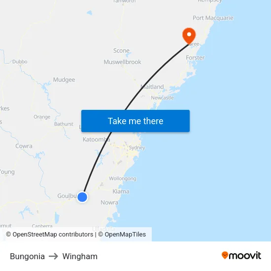 Bungonia to Wingham map