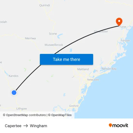 Capertee to Wingham map