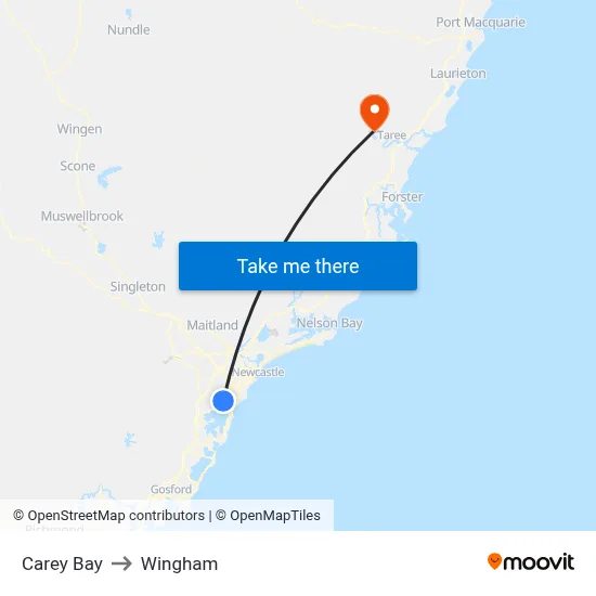 Carey Bay to Wingham map
