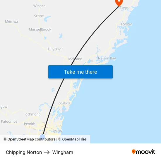 Chipping Norton to Wingham map