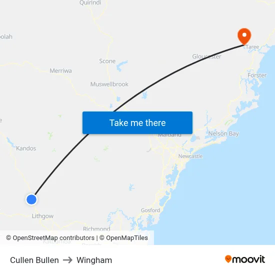 Cullen Bullen to Wingham map