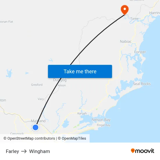 Farley to Wingham map