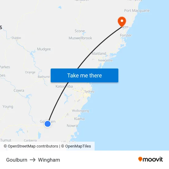 Goulburn to Wingham map