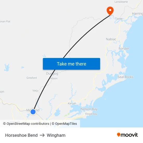Horseshoe Bend to Wingham map