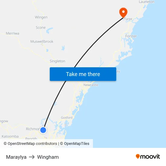Maraylya to Wingham map