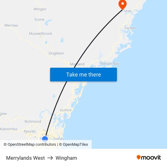 Merrylands West to Wingham map