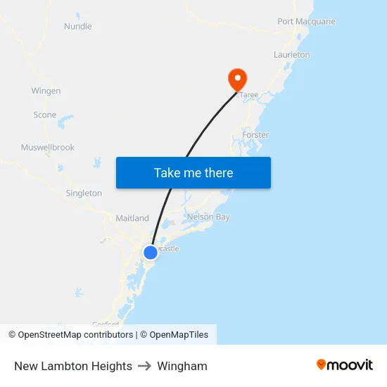New Lambton Heights to Wingham map
