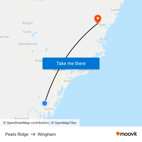 Peats Ridge to Wingham map