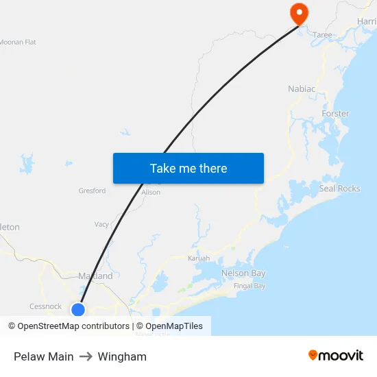 Pelaw Main to Wingham map