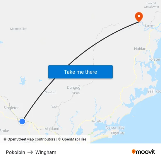 Pokolbin to Wingham map