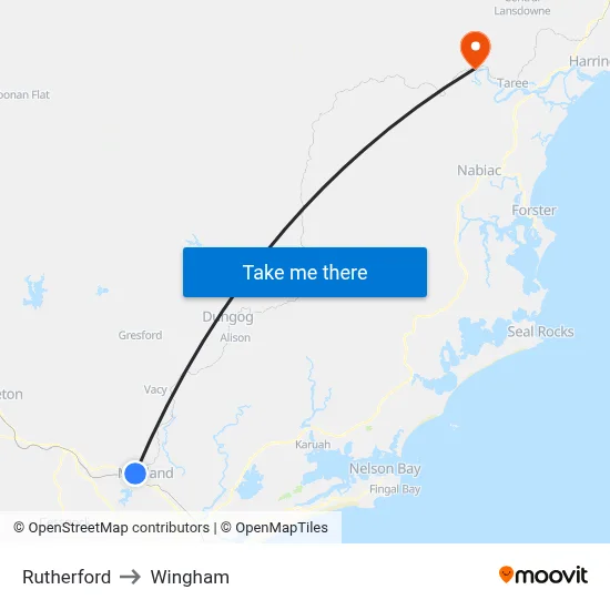 Rutherford to Wingham map