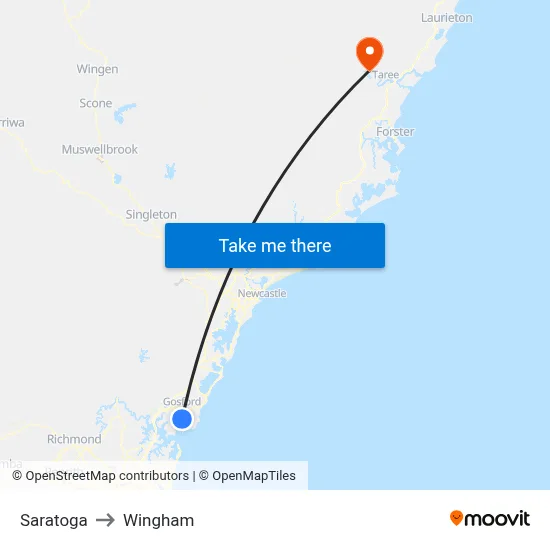 Saratoga to Wingham map