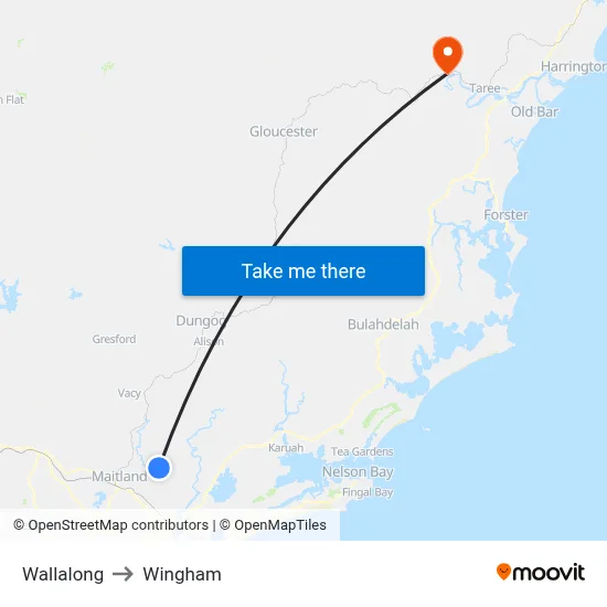 Wallalong to Wingham map