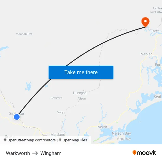 Warkworth to Wingham map