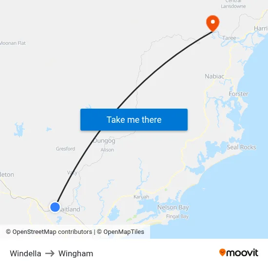 Windella to Wingham map