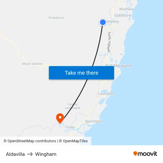 Aldavilla to Wingham map